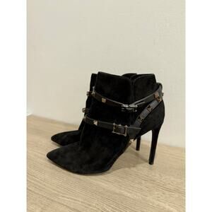 Valentino Garavani Suede Rockstud Stiletto Ankle Booties Black Women's EU 37